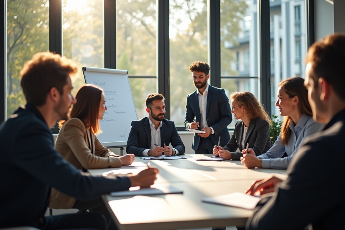 Groupe de participants lors d un atelier avec un animateur dans un espace lumineux