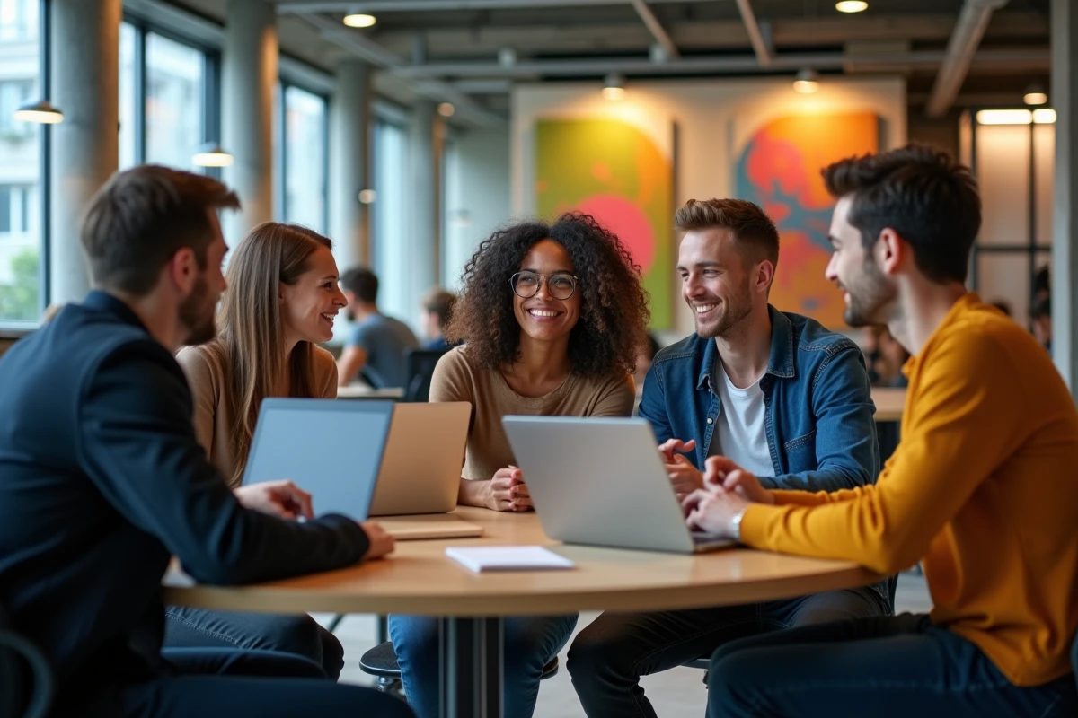 Jeunes entrepreneurs en réunion dans Station F
