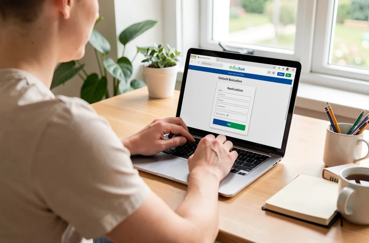 Créateur remplissant une déclaration d'activité en ligne sur ordinateur