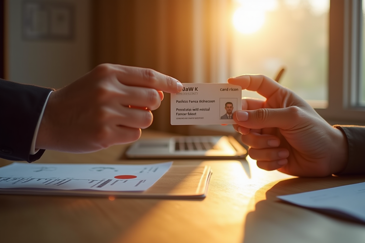 Echange de carte d identité sur bureau en lumière naturelle