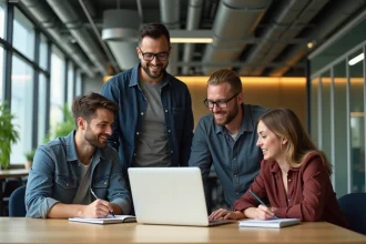 Groupe de professionnels d'agence digitale en réunion