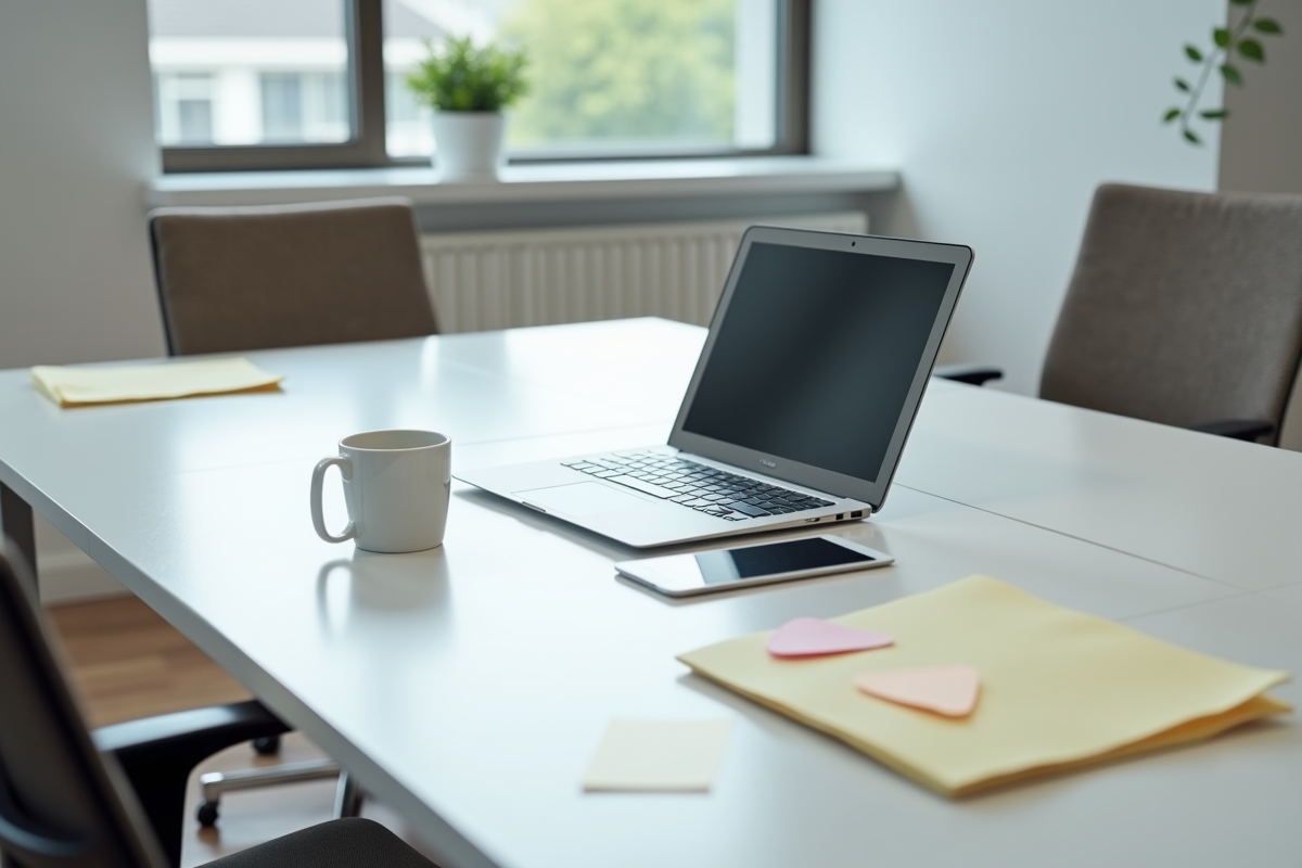 Espace de travail minimaliste avec bureau organisé et accessoires