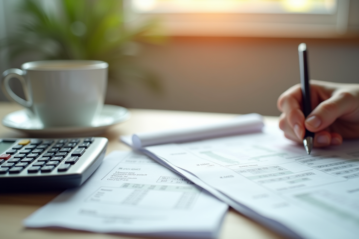 Espace de travail minimaliste avec calculatrice et notes