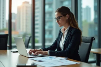 Femme d affaires travaillant sur un rapport d energie