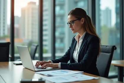 Femme d affaires travaillant sur un rapport d energie