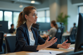 Femme d'affaires calme et confiante au bureau moderne