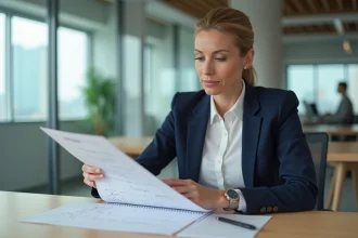 Femme cadre en entreprise analysant un calendrier de jours travaillés dans le cadre d'un passage au forfait jours