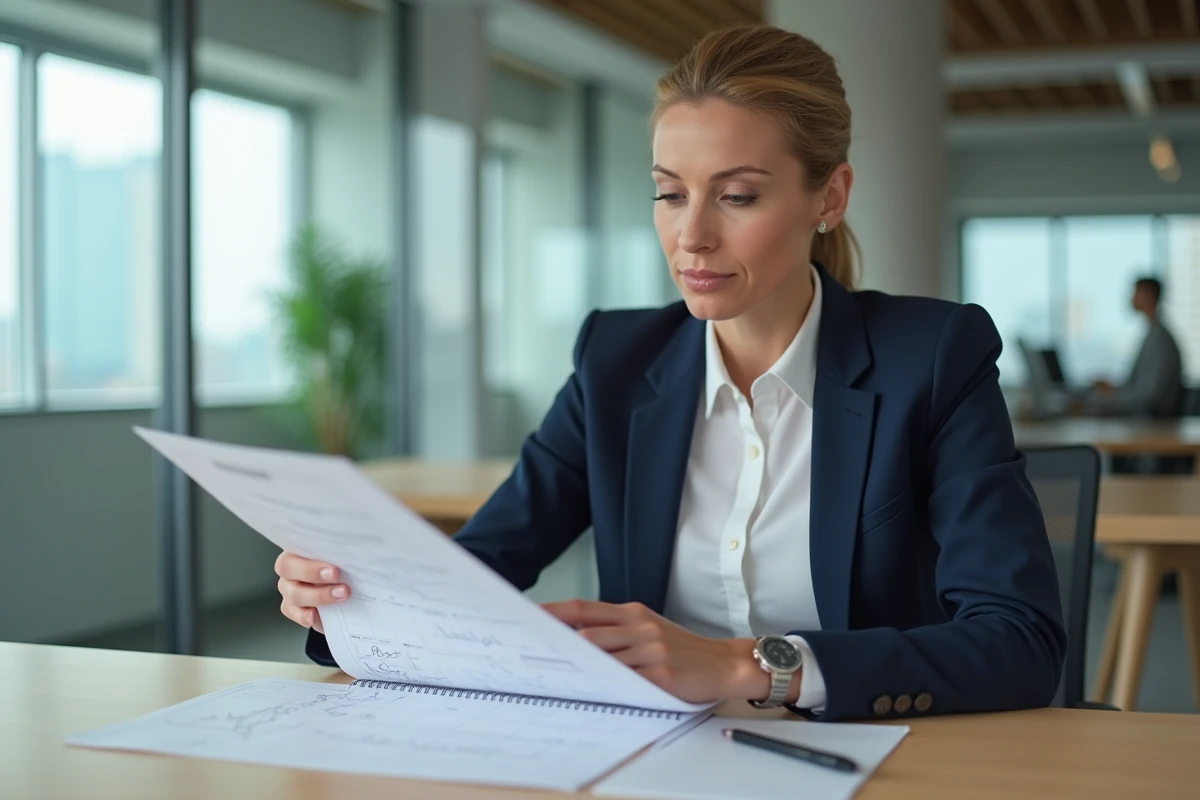 Femme cadre en entreprise analysant un calendrier de jours travaillés dans le cadre d'un passage au forfait jours