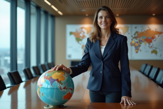 Femme d'âge moyen en blazer navy lors d'une réunion