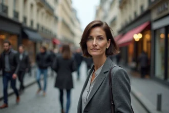 Femme d'âge moyen dans une rue parisienne animée