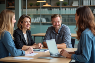 Groupe diversifié de conseillers en service client en bureau
