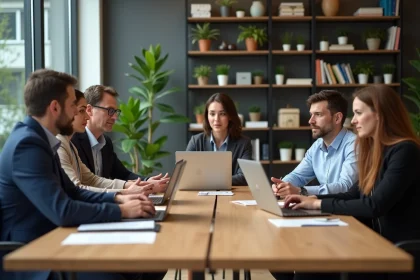 Groupe de managers en réunion dans un bureau moderne