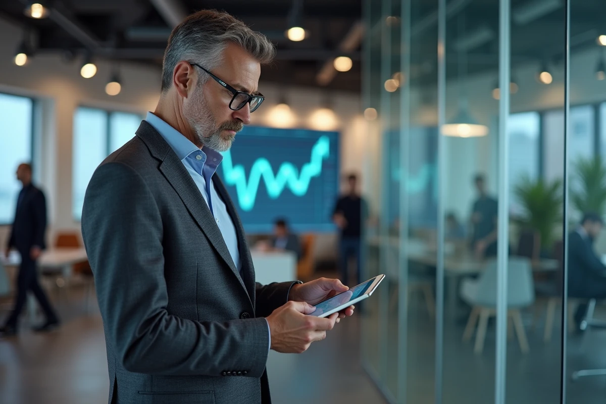 Homme d affaires utilisant une tablette dans un espace de coworking