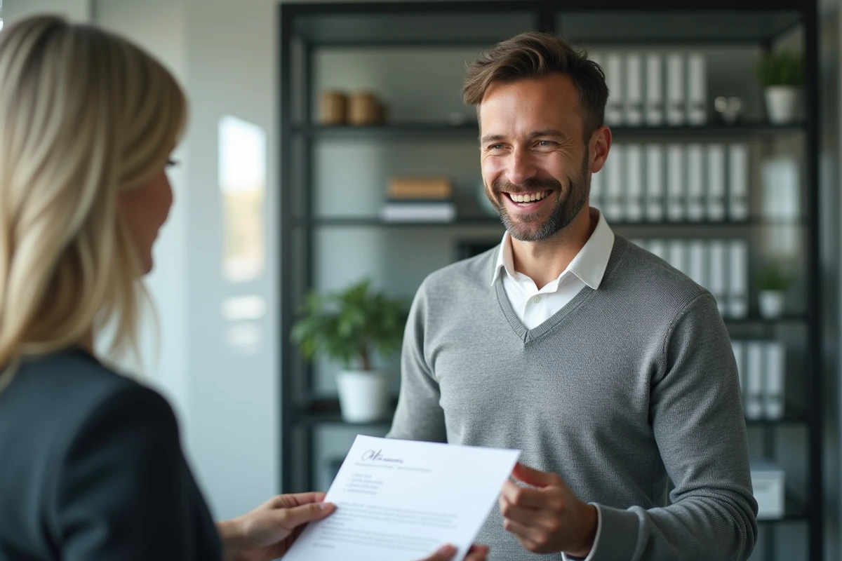 Homme remettant un document à une responsable RH
