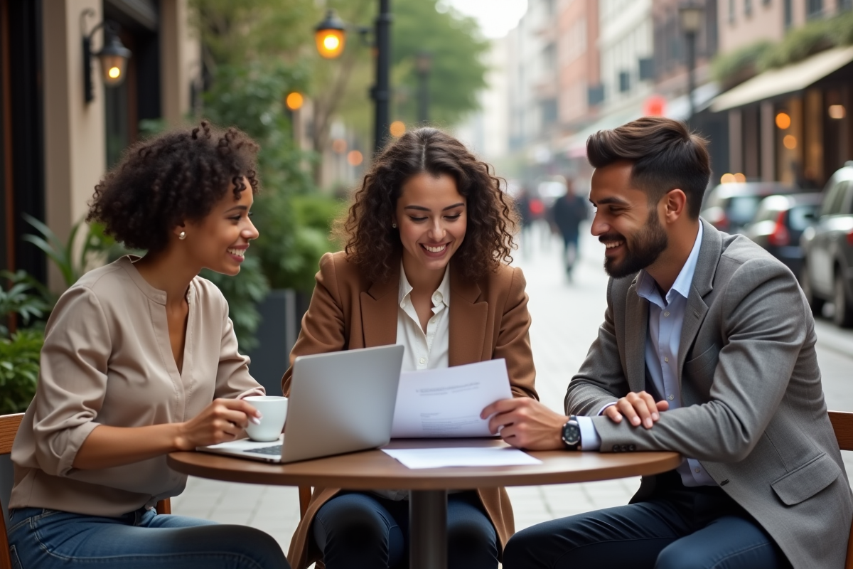 Groupe de jeunes entrepreneurs discutant autour d un café