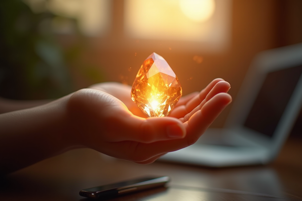 Main tenant une pierre précieuse brillante symbolisant la valorisation des talents