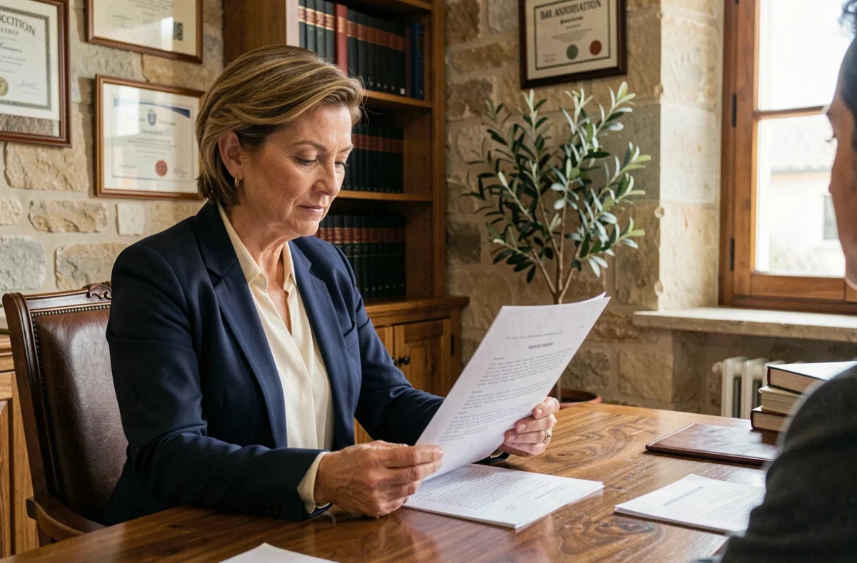 Maître Evelyne Marchi, avocate au Barreau d'Aix-en-Provence, en consultation avec un client dans son cabinet