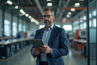 Manager industriel en costume dans un bureau moderne
