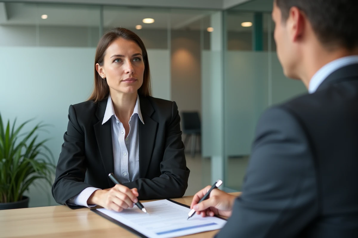 Femme négociant à l'amiable la rétractation d'un devis signé avec un professionnel dans un bureau