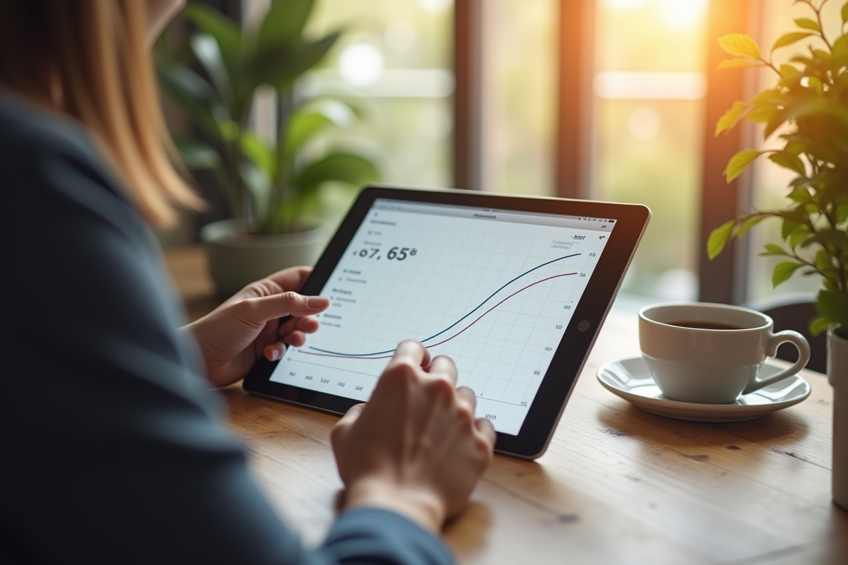 Personne utilisant une tablette pour voir des données clients