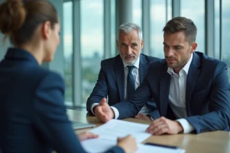 Manager trop confiant en entretien d'embauche illustrant le principe de Peter et les échecs de recrutement