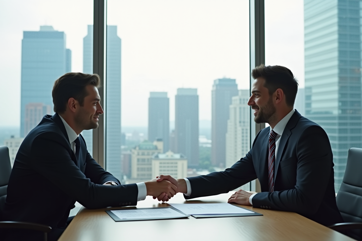 Deux professionnels en réunion dans un bureau moderne