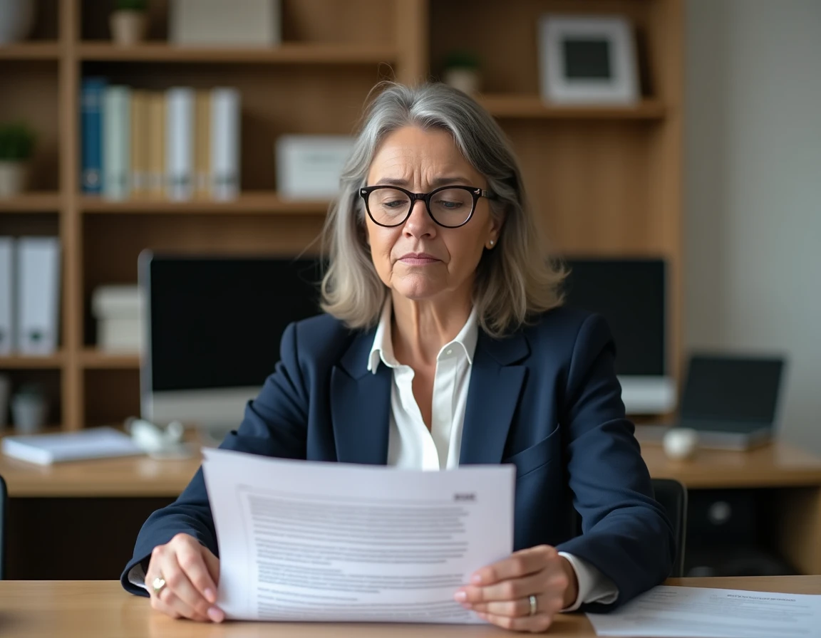 Responsable RH examinant un contrat de travail avec des annotations manuscrites pour corriger une reprise d'ancienneté oubliée