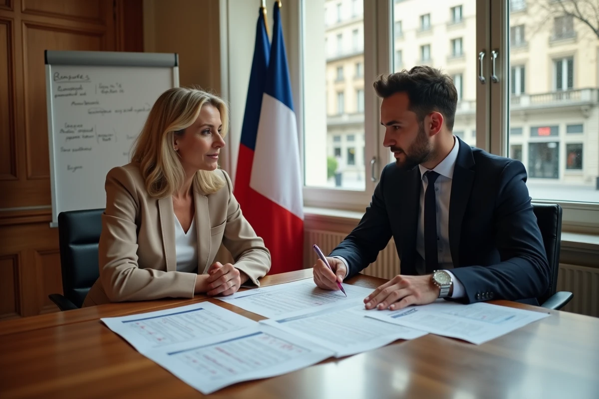 Deux cadres de la fonction publique territoriale catégorie A en réunion pour discuter des salaires et de l'évolution de carrière en mairie