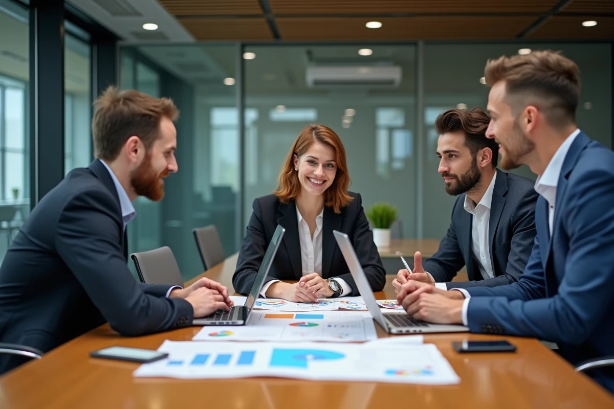 Groupe de professionnels en réunion stratégique