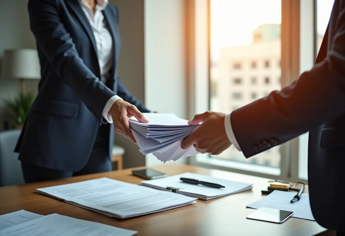 Employé stressé remettant des documents au bureau